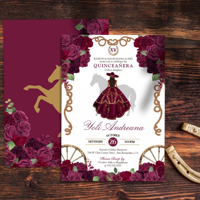 Invitation Rose de Bourgogne Western Quinceañera (Créateur téléchargé)