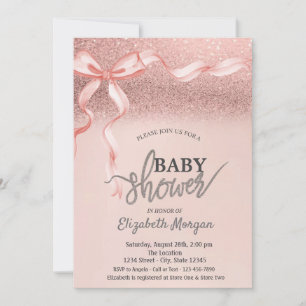 Invitation Rose de Bow rose Parties scintillant or Baby showe