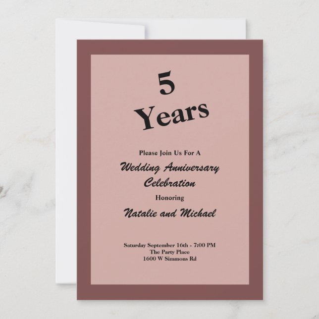 Invitation Rose de cannelle 5e Mariage Anniversaire Invitatio (Devant)