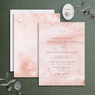 Invitation Rose de cannelle Dusty Rose or aquarelle Monogramm