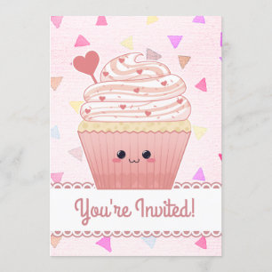 Invitation Rose de coeurs de petit gâteau de Kawaii