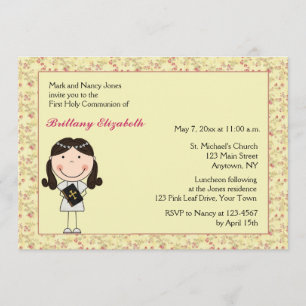 Invitation rose de communion de fille de cheveux