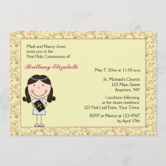 Invitation rose de communion de fille de cheveux