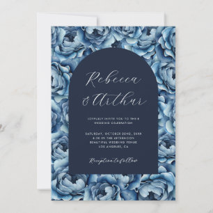 Invitation Rose de couleur bleu marine Floral Photo Mariage