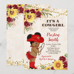 Invitation Rose de cowgirl en Afrique rouge et Baby shower de