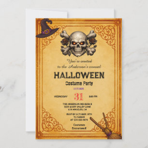 Invitation Rose de Crâne Effrayant Fête Gothique d'Halloween