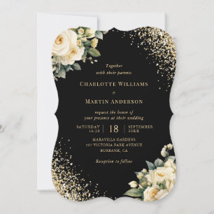 Invitation Rose de crème d'ivoire Black Gold Floral Mariage