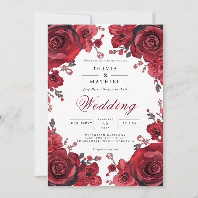 Invitation Rose de Crimson Mariage d'arche romantique (Devant)
