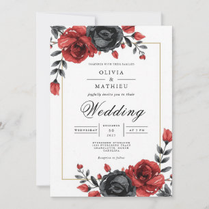 Invitation Rose de Crimson profonde Mariage botanique
