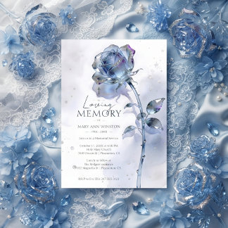Invitation Rose de cristal bleu raffiné Photo Mémorial AML26