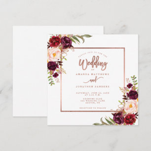 Invitation Rose de cuivre de Bourgogne Floral Mariage de scri