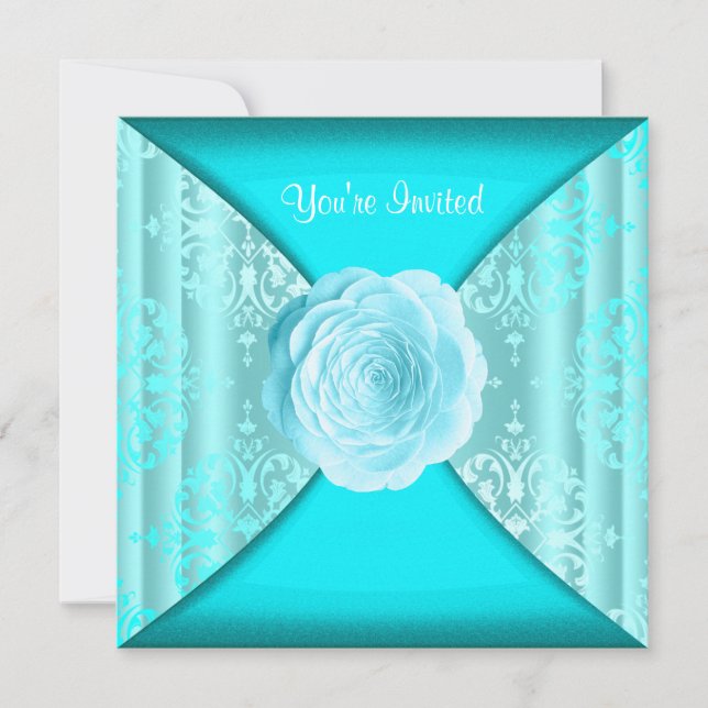 Invitation Rose de Damas sarcelle bleu sarcelle pour toutes o (Devant)