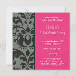 Invitation rose de damassé ; bachelorette