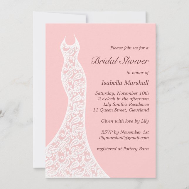 Invitation rose de dentelle de Fête de la mariée (Devant)
