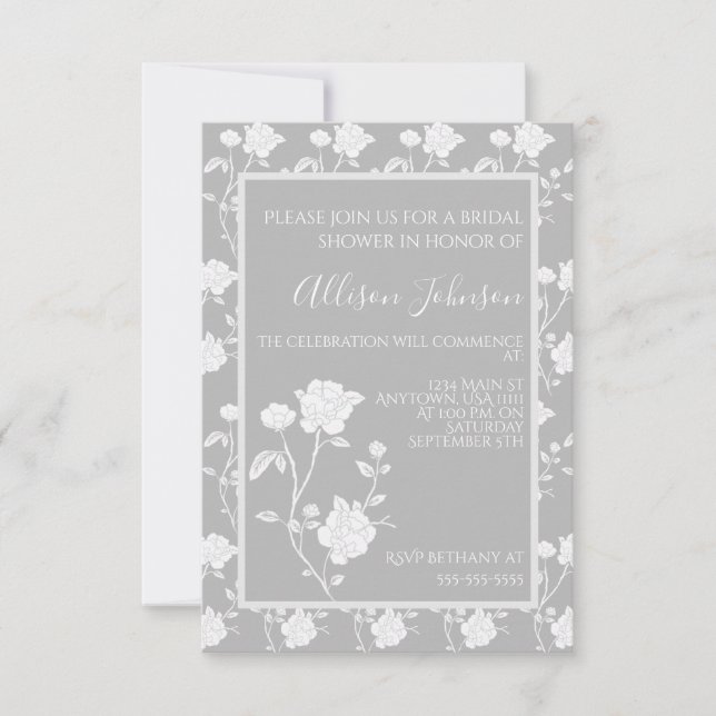 Invitation Rose de douche nuptiale gris (Devant)