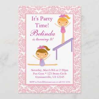 Invitation rose de fête d'anniversaire de gymnaste