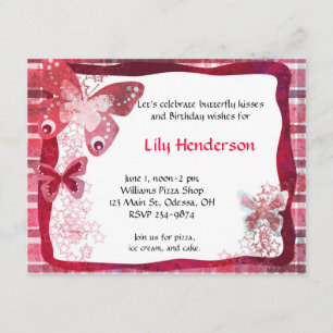 Invitation rose de fête d'anniversaire de papillon