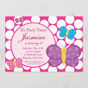 Invitation rose de fête d'anniversaire de papillon