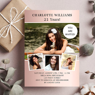 Invitation Rose de fête d'anniversaire or photo collage luxe