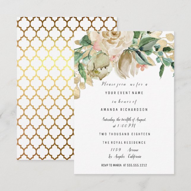 Invitation Rose de fête d'anniversaire Paint Floral Mermaid (Devant / Derrière)