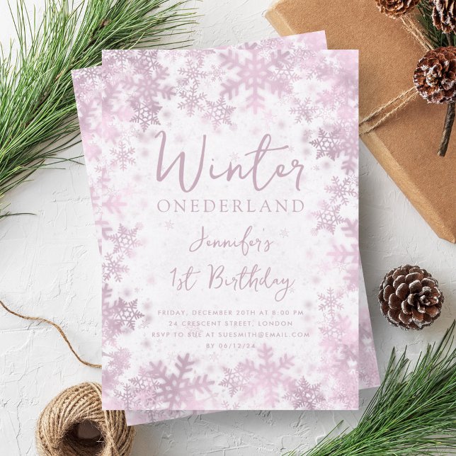 Invitation Rose de fête Gold Winter ONEDERLAND 1er anniversai (Festive Rose Gold Winter ONEDERLAND 1st Birthday Invitation)