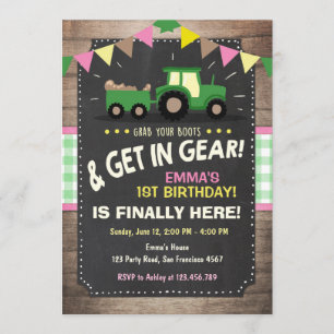 Invitation Rose de fille de partie de ferme d'invitation