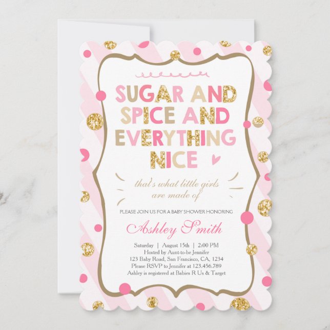Invitation Rose de fille d'invitation de baby shower de sucre (Devant)