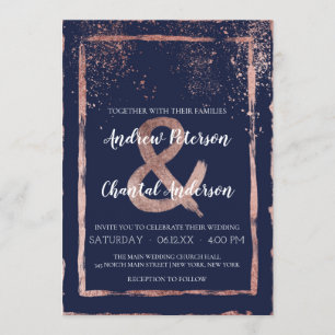 Invitation Rose de Glam Marine Gold Confetti Mariage de Brush