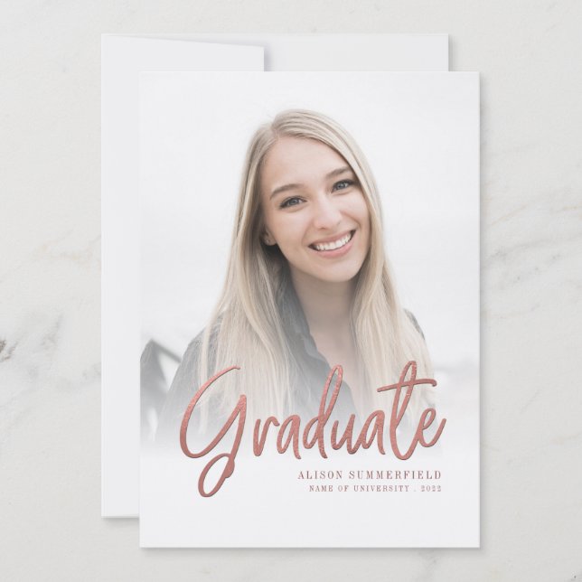 Invitation rose de graduation 2024 Gold Script 2 Photos Grad (Devant)