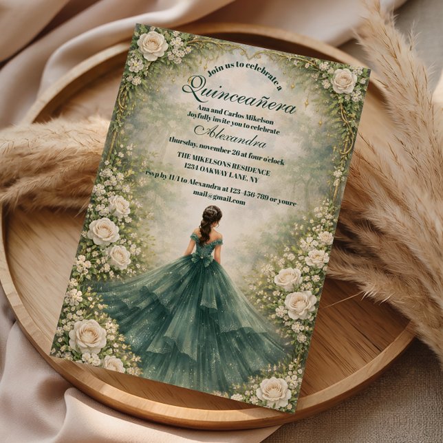 Invitation Rose de Jardin Émeraude pour Quinceañera (Créateur téléchargé)