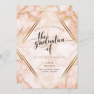 Invitation Rose de la fête de graduation Gold Marble