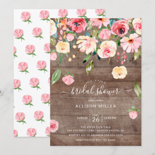 Invitation Rose de la Fête de l'mariée florale de Rustic Pink