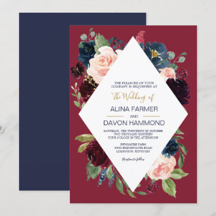 Invitation Rose de la marine Bourgogne Botanique Cadre II Mar