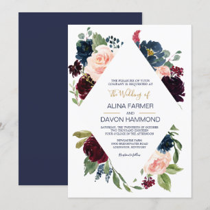 Invitation Rose de la marine Bourgogne Mariage de cadre botan
