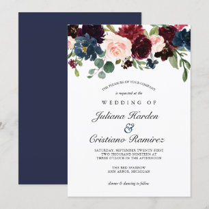Invitation Rose de la marine Bourgogne Mariage floral