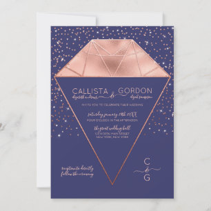 Invitation Rose de la marine Gold Diamond Confetti Mariage Pa
