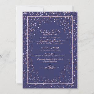 Invitation Rose de la Marine Parties scintillant or Confetti