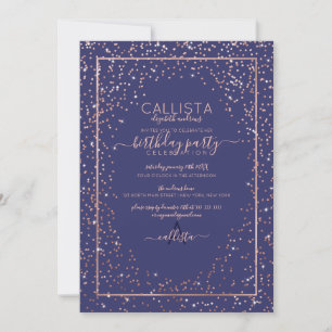 Invitation Rose de la Marine Parties scintillant or Confetti 