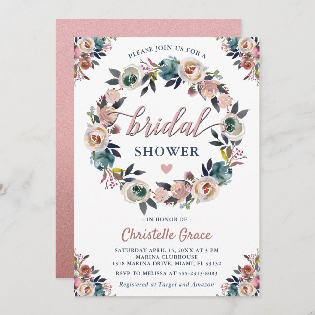 Invitation Rose  de la marine rose de couronne d'or Fête des  (Devant / Derrière)