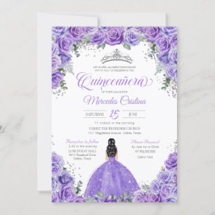 Invitation Rose de lavande violette Silver Tiara Quinceanera 