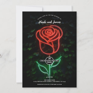 Invitation Rose de lierre de mariage de lumière au néon rouge