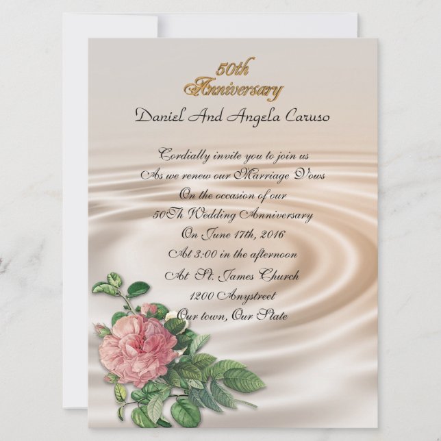 Invitation rose de l'invitation du 50e anniversaire (Devant)