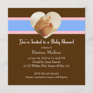 Invitation Rose de Lite, brun bleu petit baby shower de pieds