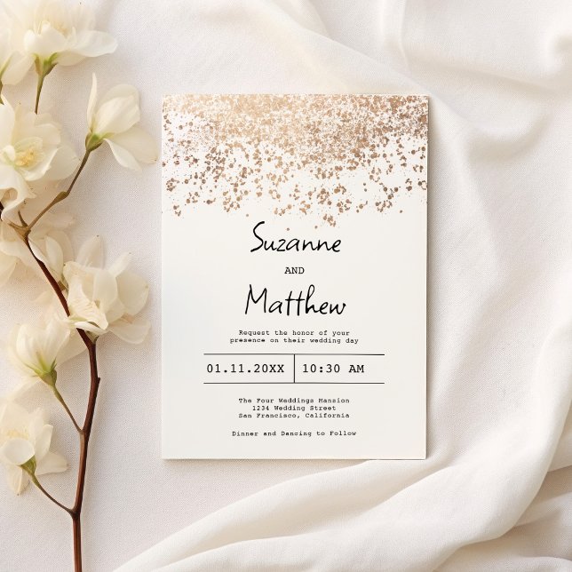 Invitation Rose de luxe en or blanc confetti mariage (Luxury rose gold white script confetti Wedding )