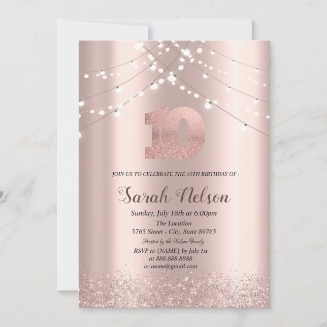 Invitation Rose de luxe Parties scintillant or String Lights  (Devant)