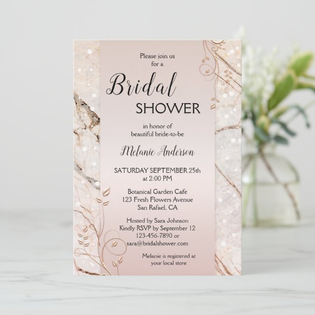 Invitation Rose de marbre or Floral douche nuptiale Invitatio (Debout devant)