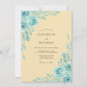 Invitation Rose de mariage à l'aquarelle romantique jaune pâl