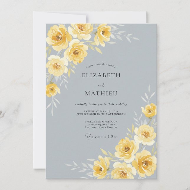 Invitation Rose de mariage en gris acier poli (Devant)
