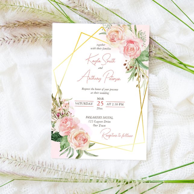 Invitation Rose de mariage floral en or rose vif invite modèl (Créateur téléchargé)