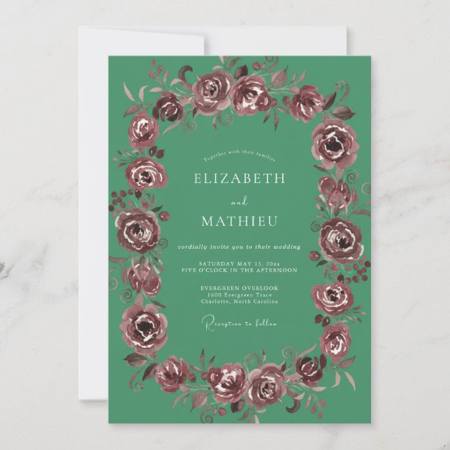 Invitation Rose de mariage séduisante vert cyan (Devant)